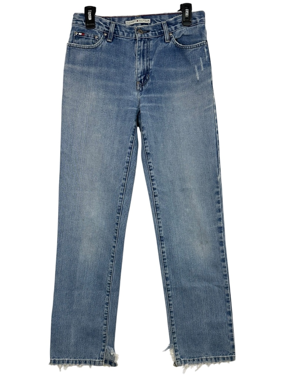 Y2K Tommy Hilfiger Boyfriend Jeans Distressed Frayed Hem Light Wash Size 4